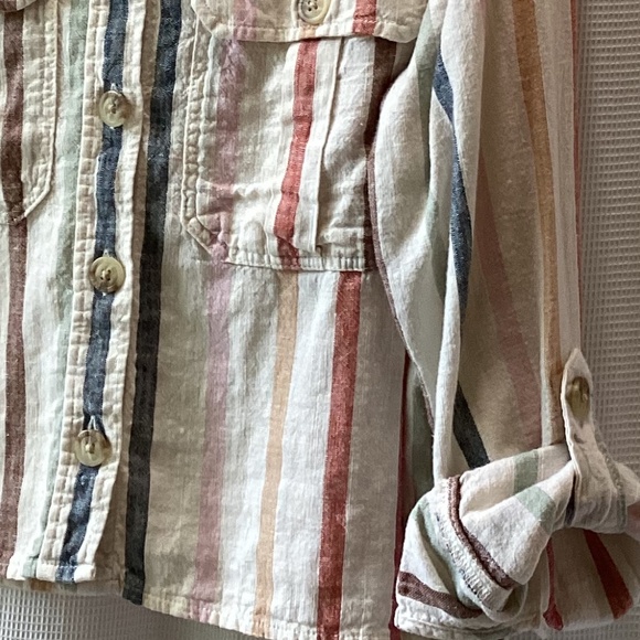 EUC American Eagle Striped Linen/Cotton Boxy Button Down Shirt - Picture 4 of 5